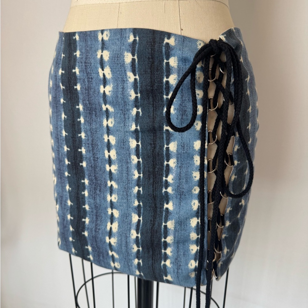 Rusty Reconstruction Blue Tie-Dye Lace-Up Skirt Small Medium Adjustable